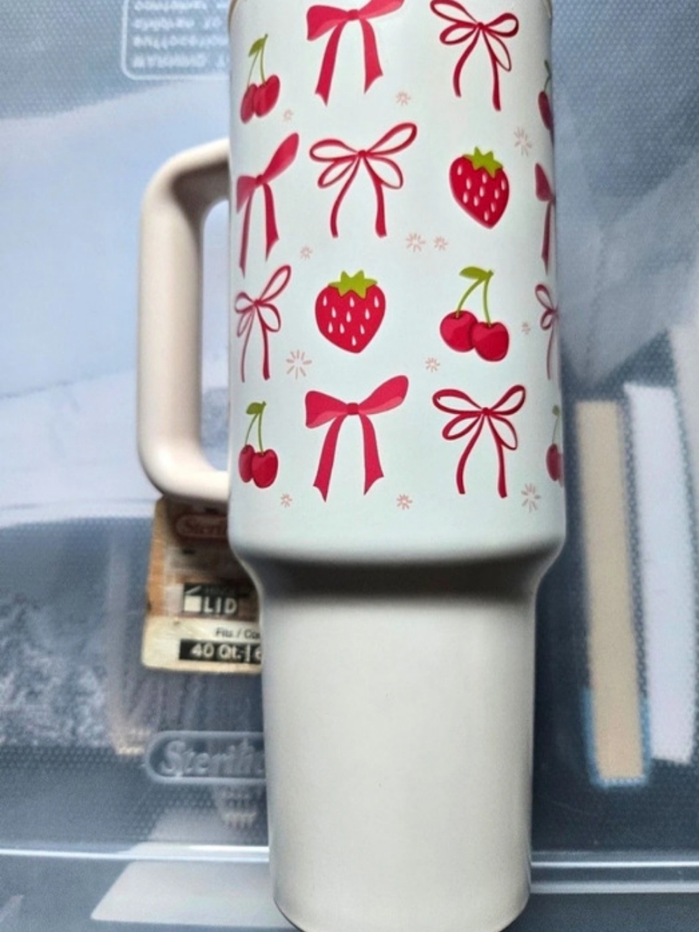 Tumbler 40 oz Stainless Steel Tumbler with Handle and Straw White & Red